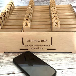 Wooden stand for 30 mobile phones, cell phone organizer for school, lectures and etc.