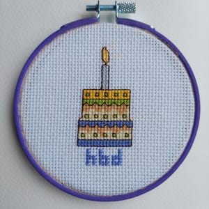 Happy Birthday cross stitch framed purple