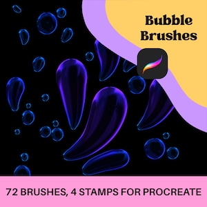 Bubble Font Brush for Procreate 3D Lettering Liquid Realistic Water Digital Art Shiny Bundle Taper Brush for iPad