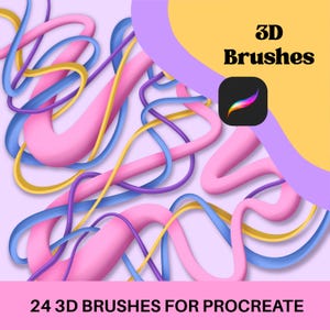 Pennello per lettering 3D per Procreate Puffy Font Clay, set di disegni digitali realistici con ombra incorporata, costruttore di lettere retrò