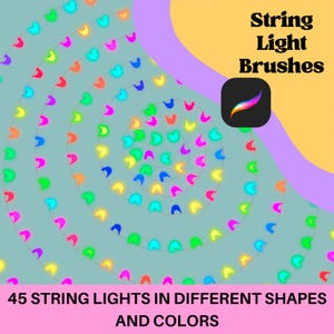 Conjunto de luzes de Natal brilhantes para Procreate com pincel colorido digital, arte natalina para desenho em iPad