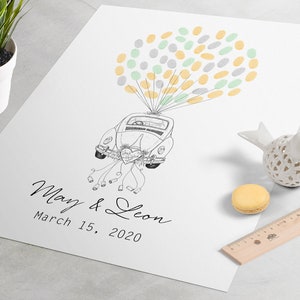 Wedding Guest Book: Just Married Volkswagen Bug fingerprint guestbook, wedding fingerprint tree, thumbprint tree, fingerprint guestbook car