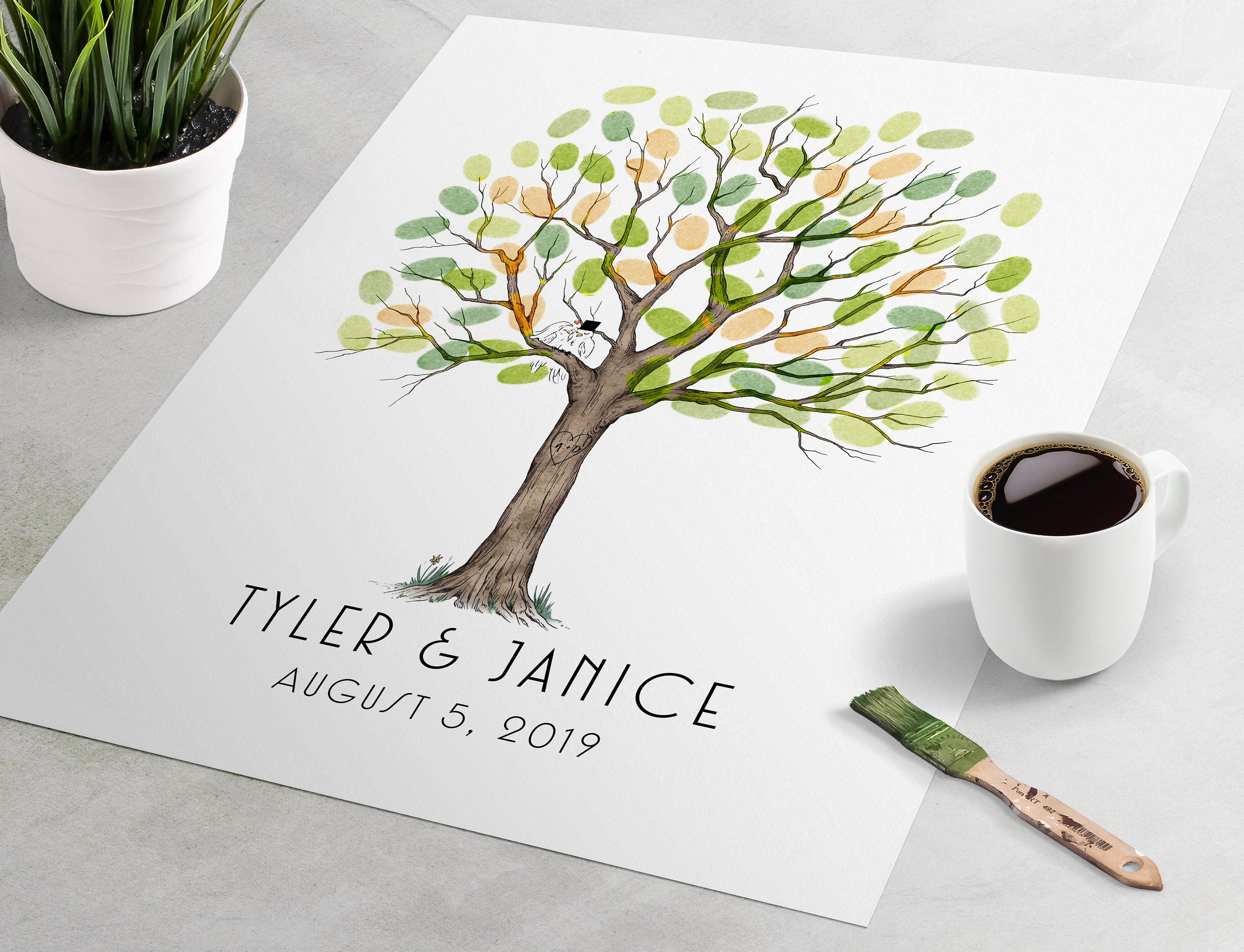 Madyes Tela Impronta Digitale guestbook Matrimonio Coppia Regalo Personalizzato Sposa, Decorazione di Nozze, Nomi con Data. 50x50 cm di Grandi Dimensioni in Legno barella Regalo di Nozze