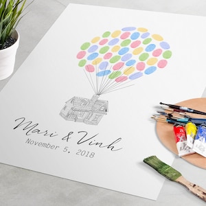 Wedding Guest Book: Up House fingerprint guest book for wedding like fingerprint tree. thumbprint tree, guest book alternative, Disney Pixar