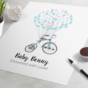 Tricycle Baby Shower Guest Book -  Birthday Guest Book, fingerprint tree guestbook alternative, baby shower gift, guest book poster