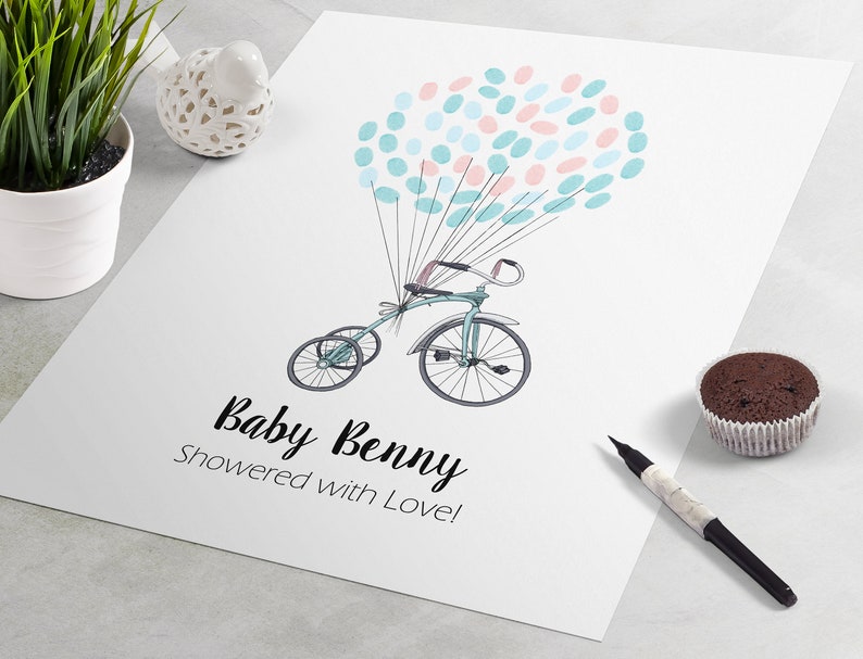 fingerprint tree guestbook alternative Tricycle Baby Shower Guest Book guest book poster baby shower gift Birthday Guest Book