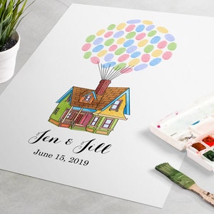 Up House Guest Book, up house wedding, up house guestbook, up carl and ellie, pixar up wedding, up wedding guest book, up house, fingerprint