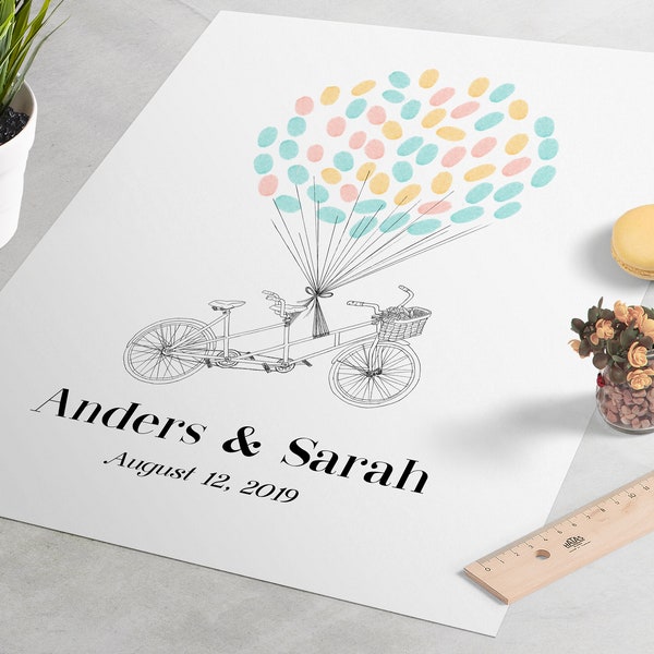 Wedding Guest Book: Tandem Bike fingerprint guest book for wedding similar to fingerprint tree. thumbprint tree, guest book alternative