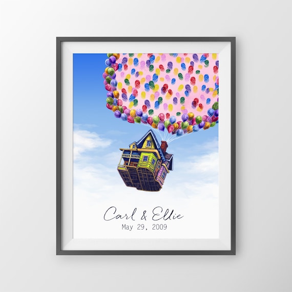 Custom Disney Pixar guestbook alternative fingerprint tree thumbprint tree Black and White Up Wedding Guest Book: Up Chairs fingerprint guest book