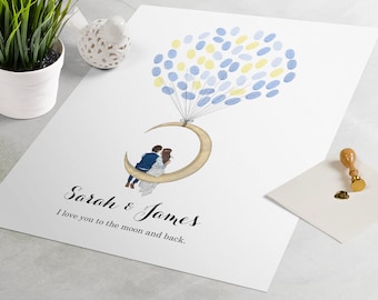 Wedding Guest Book: Love Moon fingerprint guestbook for wedding similar to fingerprint tree. thumbprint tree, disney guest book alternative