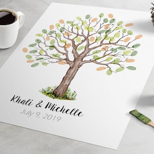 Arbre d’empreinte digitale de livre d’or de mariage - arbre rustique d’impression de doigt de chêne, l’alternative de livre d’or de mariage, arbre d’empreinte de pouce, arbre d’empreinte digitale