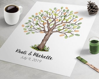 Wedding Guest Book Fingerprint Tree - Rustic Oak finger print tree, the wedding guest book alternative, thumbprint tree, fingerprint tree