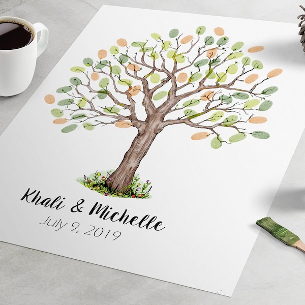 Wedding Guest Book Fingerprint Tree - Rustic Oak finger print tree, the wedding guest book alternative, thumbprint tree, fingerprint tree