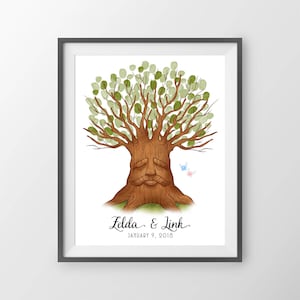 Deku Tree Zelda Wedding Guest Book: Leyenda de Zelda libro de visitas de huellas dactilares, árbol de huellas dactilares, árbol de huellas digitales, alternativa nerd libro de visitas