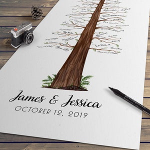 Libro degli ospiti di nozze-acquerello Redwood Guestbook alternativo, albero di firma, albero di pino, albero di impronte digitali, matrimonio segno-in Guestbook