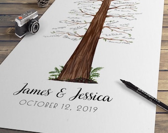 Wedding Guest Book - Watercolor Redwood Guestbook Alternative, Signature Tree, Pine Tree, Fingerprint Tree, wedding sign-in guestbook