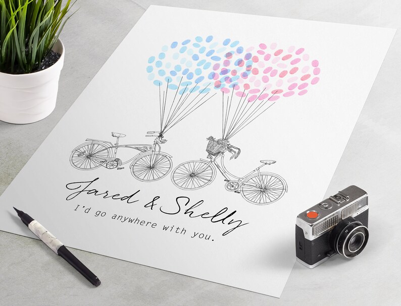Wedding Guest Book: Bicycle Couple fingerprint guestbook for | Etsy