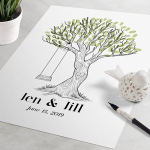 Black & White Wedding Guest Book Swing Fingerprint Tree - Swing Finger print tree, wedding guestbook alternative, thumbprint tree