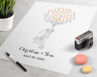 Wedding Guest Book: Floating Balloons Love Couple, weddings similar to fingerprint tree. thumbprint tree, guestbook alternative, bridal