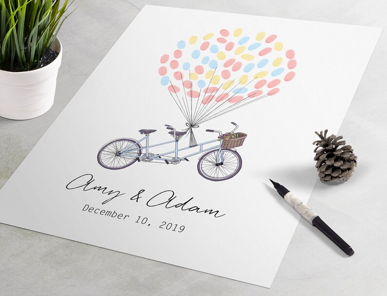 Wedding Guest Book: Tandem Bike fingerprint guest book for | Etsy