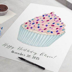 Baby Shower Guest Book: Cupcake fingerprint guest book for party similar to fingerprint tree. thumbprint tree, guest book alternative
