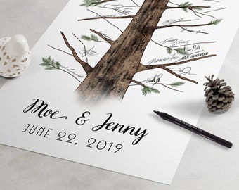 NEW Wedding Guest Book - Eternal Pine Tree Guestbook Alternative, Signature Tree, Pine Tree, Fingerprint Tree, wedding sign-in  guestbook