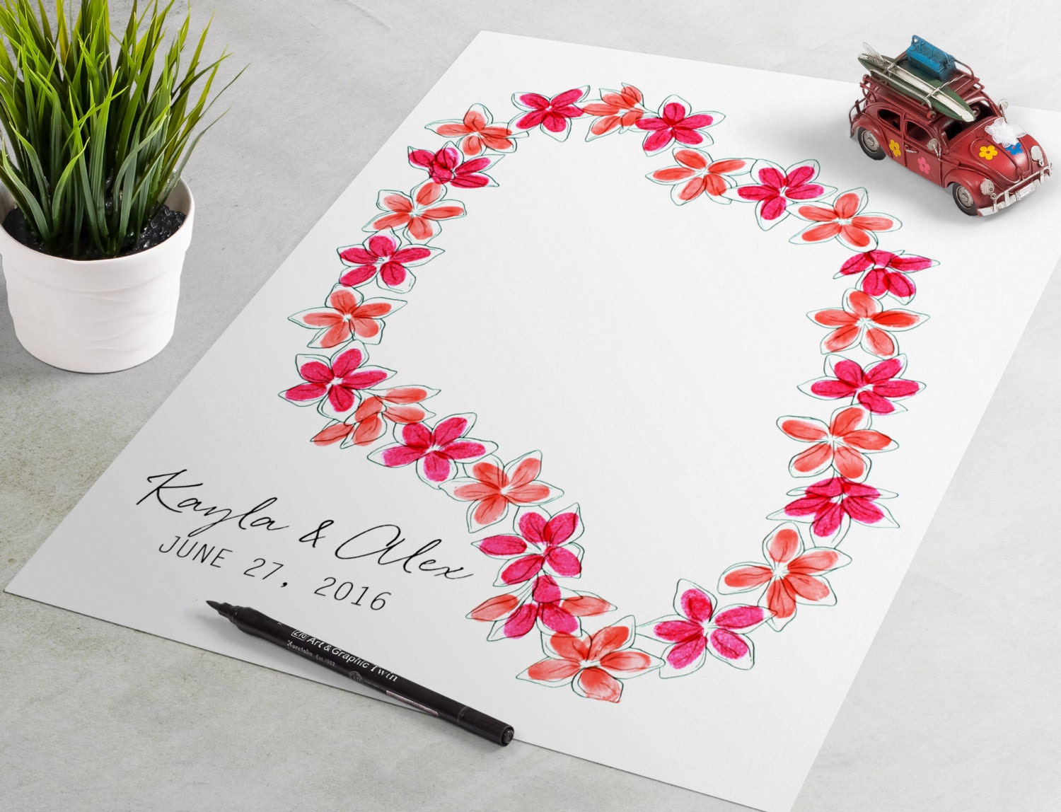 Wedding Guest Book - Lei Wedding Guest Sign in, Hawaiian fingerprint guestbook similar to fingerprint tree, destination wedding guest book