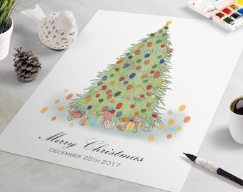 Christmas Guest Book: Christmas Tree fingerprint guest book similar to fingerprint tree. wedding guest book, holiday guest book activity
