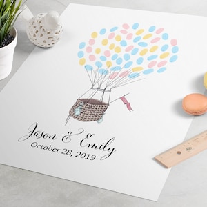 Hot Air Balloon Hochzeitsgästebuch: Fingerabdruck-Gästebuch zur Hochzeit wie Fingerabdruck-Baum. Fingerabdruck-Baum, Gästebuch alternative