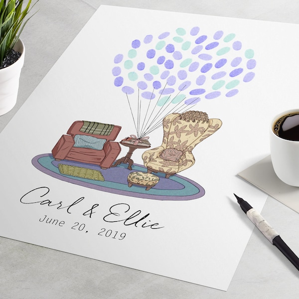 Up Wedding Guest Book: Up Chairs fingerprint guest book, fingerprint tree, thumbprint tree, Custom Disney Pixar guestbook alternative