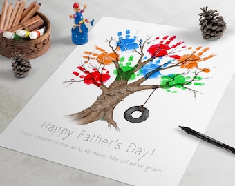 Father&#39;s Day Art - Personalized hand print artwork.  Fun activity for the kids, unique keepsake art, handprint guest book, finger print tree