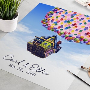 Wedding Up House Guest Book:  Custom Disney Pixar Wedding Guestbook, fingerprint guest book alternative, fingerprint tree, thumbprint tree,