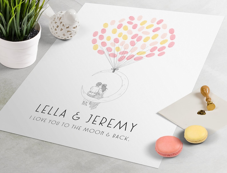 fingerprint guest book for wedding similar to fingerprint tree Love Moon Wedding Guest Book thumbprint tree Disney guestbook alternative