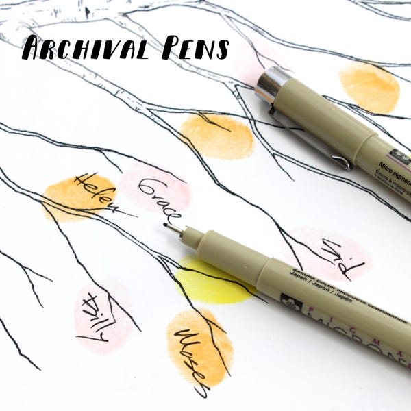 Archival Pens for thumbprint guest books - Black fine tip drawing pen, for Alternative Guest Books, Fade Proof, Smear Proof