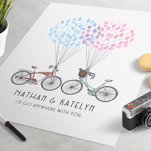 Bicycles Wedding Guest Book: fingerprint guest book for wedding like fingerprint tree. thumbprint tree, guest book alternative, bike couple