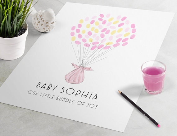 Personalized Baby Shower Guest Book – Fingerprint Balloon Keepsake