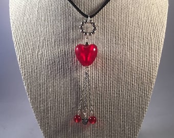 Red Heart Choker Necklace - Red Heart Pendant Necklace - Heart Necklace - Heart Bead - Heart Jewelry