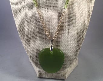 Green Cats Eye Chain Necklace, Chain Necklace, Cats Eye pendant, Pendant Necklace