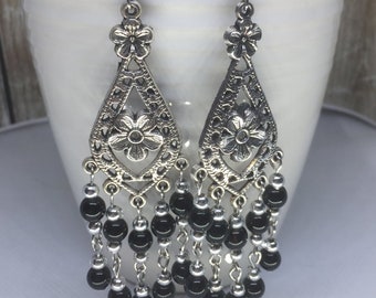 Tibetan Silver Black Tassel Long Earrings