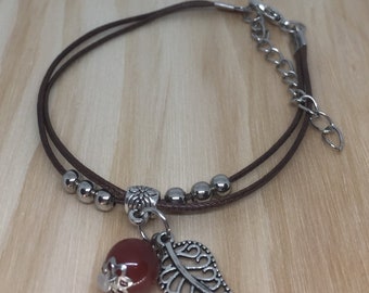 Leather Cord Bracelet - Silver Leaf Bracelet