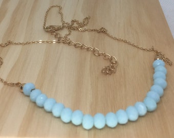 Natural Dominican Beaded Necklace - Aqua Blue Gold Necklace