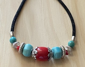 Turquoise Color Bead Bracelet - Red and Turquoise Bracelet