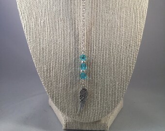 Angel Wing Necklace - Angel Wing Aqua Bead Necklace - Hanger Necklace