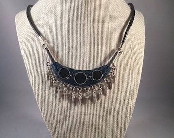 Statement Necklace, Leather Cord Necklace, Pendant Necklace, Gothic