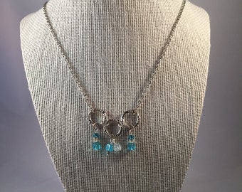 Silver Pendant Rings Aqua Bead Necklace