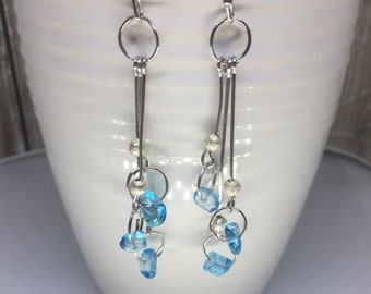 Sea Glass Aqua Silver Dangle Drop Earrings