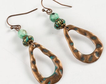 Hollow water eardrop earrings. Ethnic vintage boho natural stones hanging earrings.