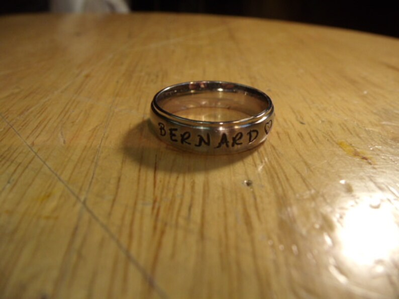 Ships in 3-5 days! NAME RINGS Style # 205 Silver ~~~316 Stainless Steel ~~ 6mm wide~~Comfort Fit Band~~~sizes 4-14~~~Engraving is Free