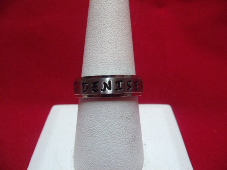 Ships in 3-5 days! NAME RINGS Style # 205 Silver ~~~316 Stainless Steel ~~ 6mm wide~~Comfort Fit Band~~~sizes 4-14~~~Engraving is Free