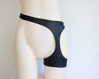 Holographic Lingeire Garter Belt: Festival Outfit, Exotic Dancewear, Holographic Clothing, Rainbow Clothing, Black Lingerie Cut Out Lingerie